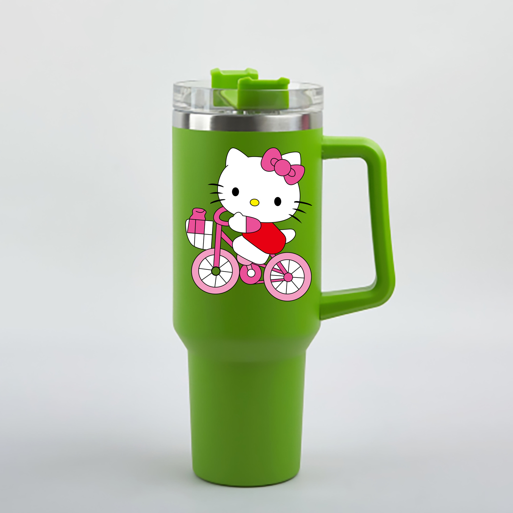 （画像用） Hello Kitty ハローキティ 1200mL車用タンブラー - クリスタルステッカー（プラスチックストロー付き）